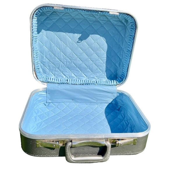 Vintage Hard Shell Nesting Suitcases Gray with Blue Set of 2 - Picture 8 of 12